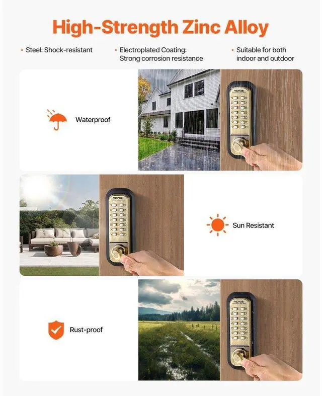 Alt view image 6 of 7 - VEVOR Mechanical Keyless Entry Door Lock 14 Key Mechanical Door Lock for Outdoor Fence