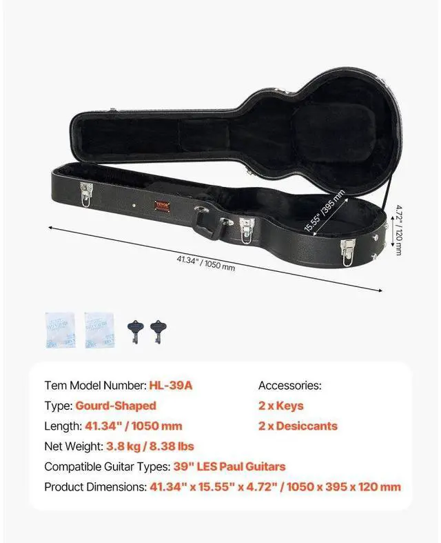 Alt view image 7 of 7 - Electric Guitar Hard Case 41.34 in With Lock Handle And Key for LES Paul Guitar