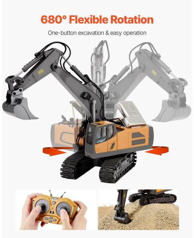 Alt view image 3 of 14 - VEVOR Remote Control Excavator Toy 11 Channel 1:20 Scale RC Excavator Digger for Kids