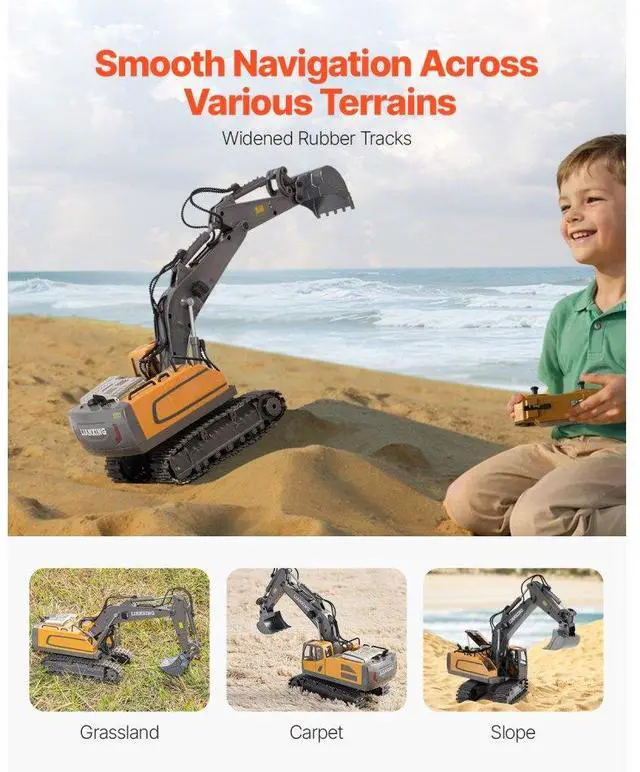 Alt view image 5 of 14 - VEVOR Remote Control Excavator Toy 11 Channel 1:20 Scale RC Excavator Digger for Kids
