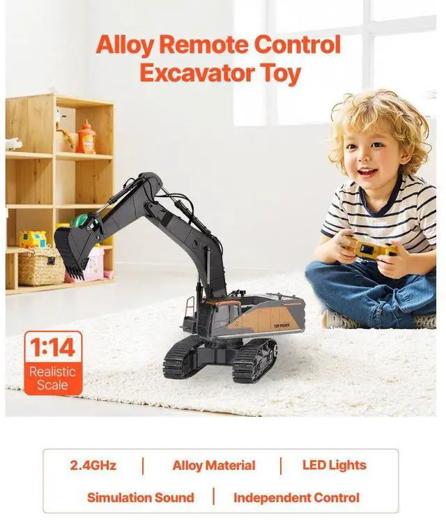 Alt view image 2 of 14 - VEVOR Remote Control Excavator Toy 22 Channel 1:14 Scale RC Excavator Digger for Kids