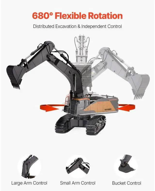 Alt view image 3 of 14 - VEVOR Remote Control Excavator Toy 22 Channel 1:14 Scale RC Excavator Digger for Kids