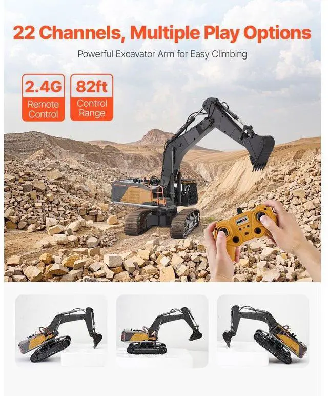 Alt view image 4 of 14 - VEVOR Remote Control Excavator Toy 22 Channel 1:14 Scale RC Excavator Digger for Kids