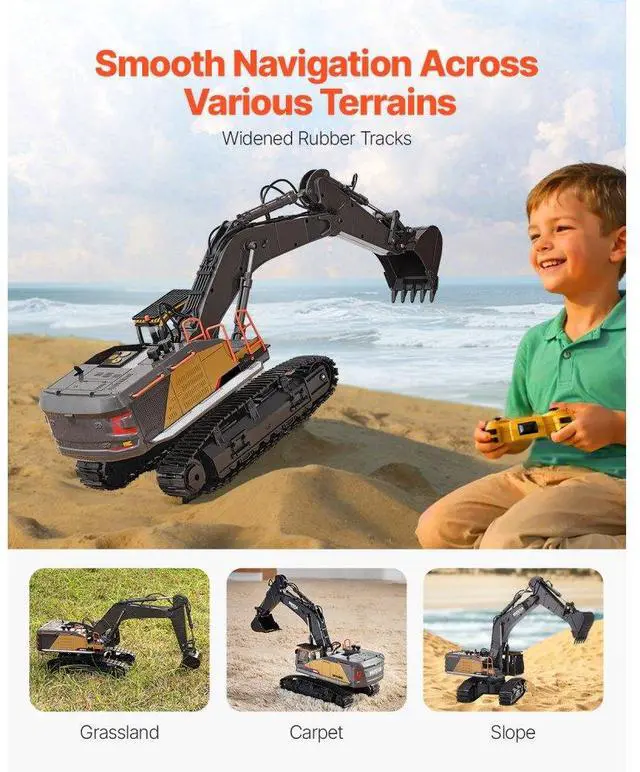 Alt view image 5 of 14 - VEVOR Remote Control Excavator Toy 22 Channel 1:14 Scale RC Excavator Digger for Kids