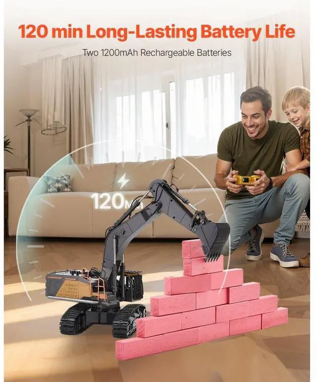 Alt view image 6 of 14 - VEVOR Remote Control Excavator Toy 22 Channel 1:14 Scale RC Excavator Digger for Kids