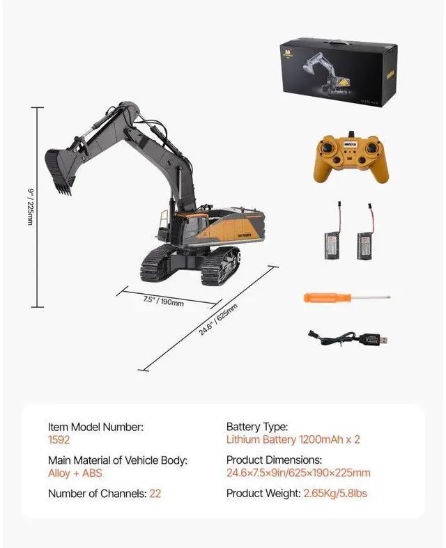 Alt view image 7 of 14 - VEVOR Remote Control Excavator Toy 22 Channel 1:14 Scale RC Excavator Digger for Kids