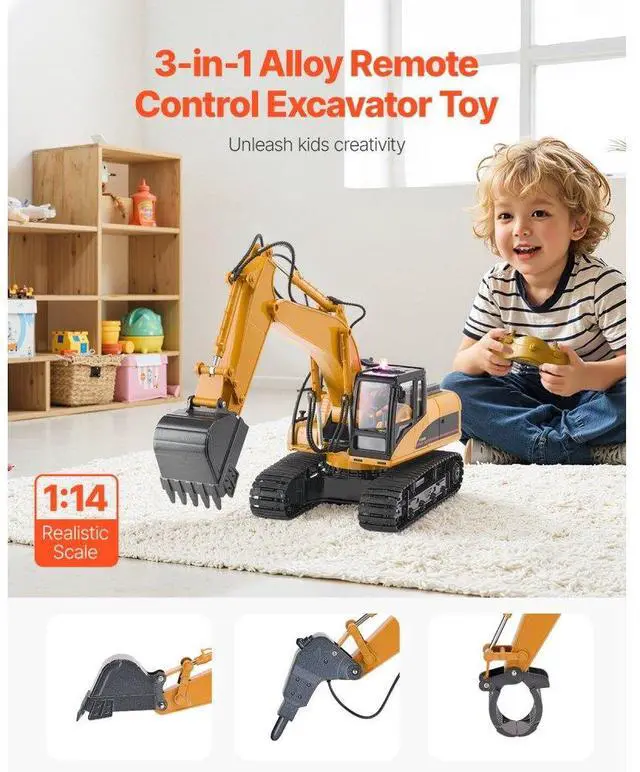 Alt view image 2 of 7 - VEVOR Remote Control Excavator Toy 15 Channel 1:14 Scale RC Excavator Digger for Kids