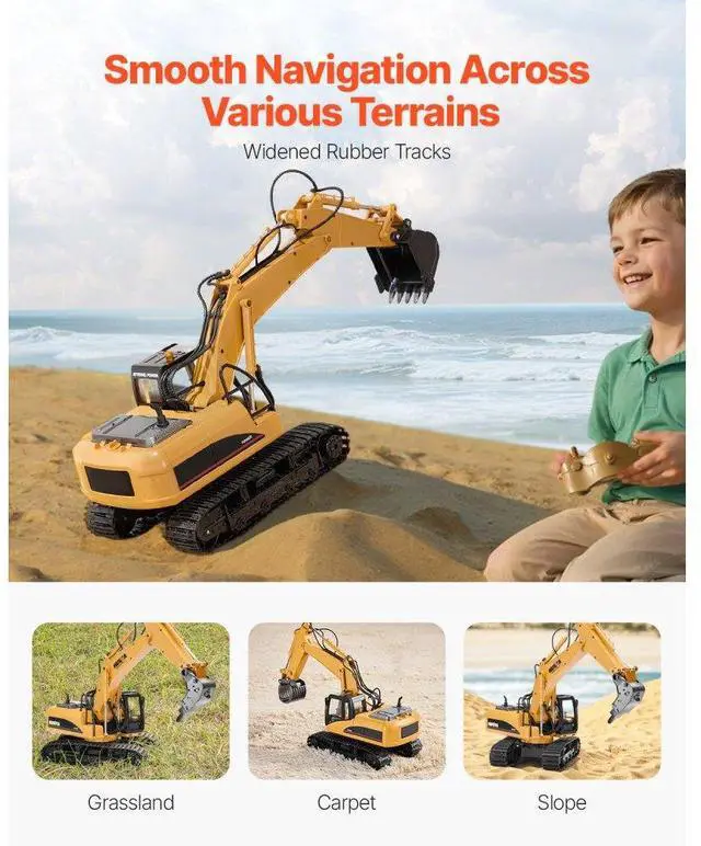 Alt view image 5 of 7 - VEVOR Remote Control Excavator Toy 15 Channel 1:14 Scale RC Excavator Digger for Kids