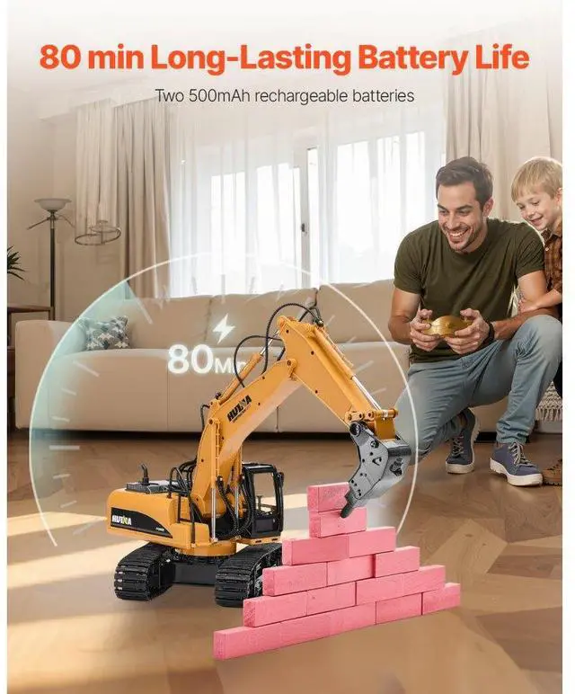 Alt view image 6 of 7 - VEVOR Remote Control Excavator Toy 15 Channel 1:14 Scale RC Excavator Digger for Kids