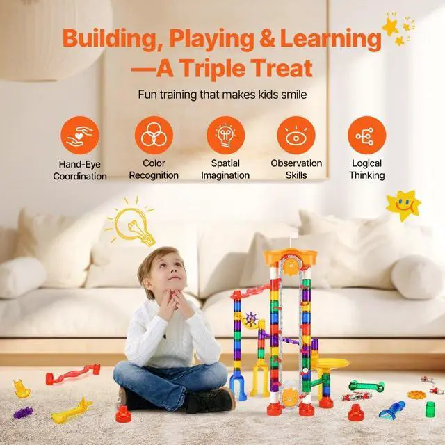 Alt view image 4 of 14 - VEVOR Marble Run Set 153 PCS with Motorized Elevator Educational Maze Gift for Kids