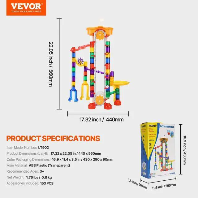 Alt view image 7 of 14 - VEVOR Marble Run Set 153 PCS with Motorized Elevator Educational Maze Gift for Kids