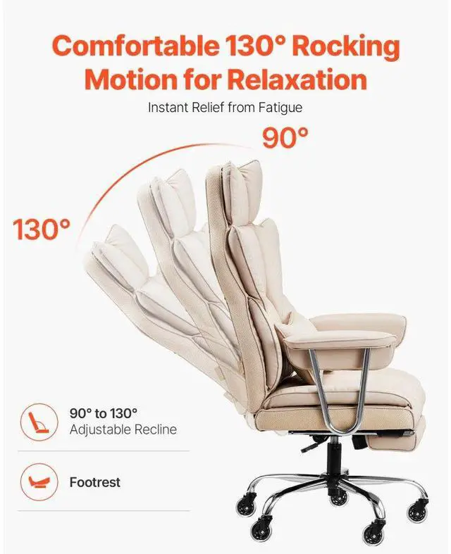 Alt view image 3 of 7 - VEVOR  Executive Office Chair with Footrest, 400 lbs Capacity With Heavy Duty PU Leather Wide Office Chair, Big and Tall Reclining Office Chairs with Lumbar Support, Strong Metal Base Quiet Wheels, K