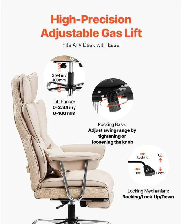 Alt view image 6 of 7 - VEVOR  Executive Office Chair with Footrest, 400 lbs Capacity With Heavy Duty PU Leather Wide Office Chair, Big and Tall Reclining Office Chairs with Lumbar Support, Strong Metal Base Quiet Wheels, K