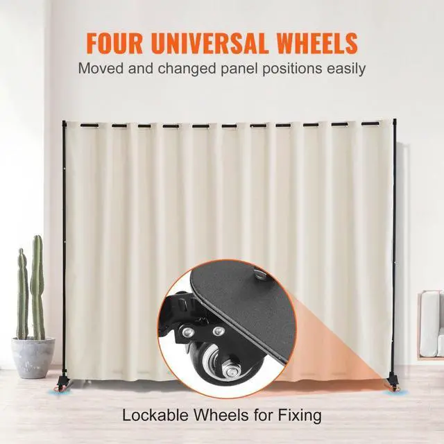 Alt view image 4 of 7 - VEVOR  Room Divider, 96×120inch Portable Panel Room Divider with Wheels Curtain Divider Stand, Room Divider Privacy Screen for Office, Bedroom, Dining Room, Study, Beige