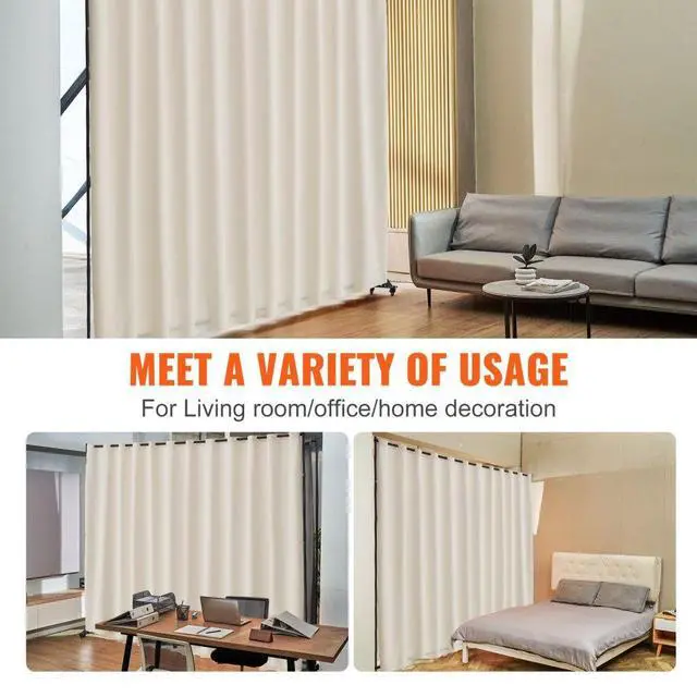 Alt view image 6 of 7 - VEVOR  Room Divider, 96×120inch Portable Panel Room Divider with Wheels Curtain Divider Stand, Room Divider Privacy Screen for Office, Bedroom, Dining Room, Study, Beige