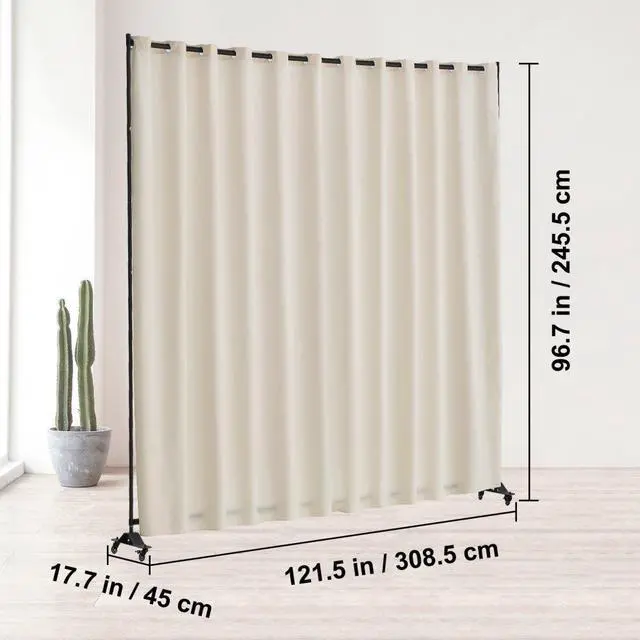 Alt view image 7 of 7 - VEVOR  Room Divider, 96×120inch Portable Panel Room Divider with Wheels Curtain Divider Stand, Room Divider Privacy Screen for Office, Bedroom, Dining Room, Study, Beige