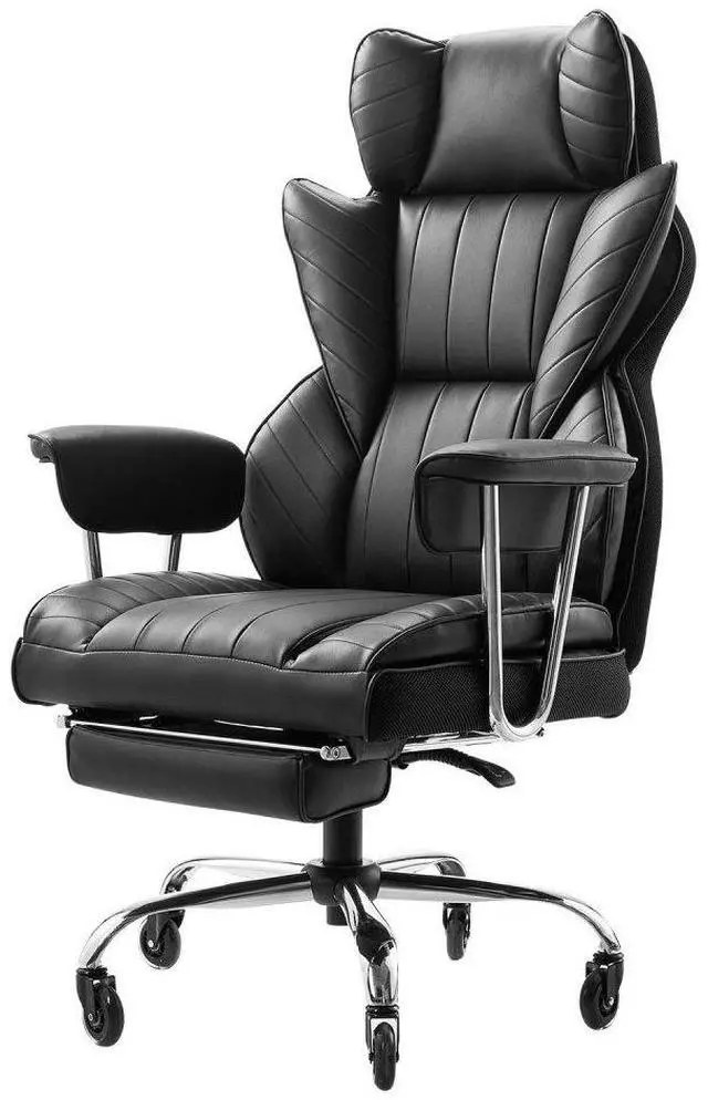 Main image of VEVOR  Executive Office Chair with Footrest, 400 lbs Capacity With Heavy Duty PU Leather Wide Office Chair, Big and Tall Reclining Office Chairs with Lumbar Support, Strong Metal Base Quiet Wheels, B