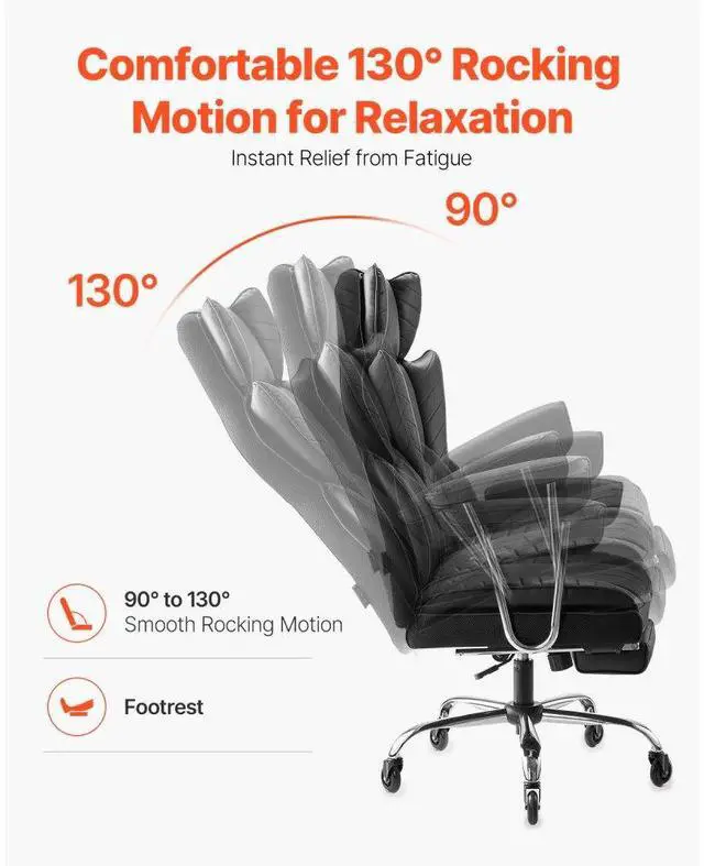 Alt view image 3 of 7 - VEVOR  Executive Office Chair with Footrest, 400 lbs Capacity With Heavy Duty PU Leather Wide Office Chair, Big and Tall Reclining Office Chairs with Lumbar Support, Strong Metal Base Quiet Wheels, B