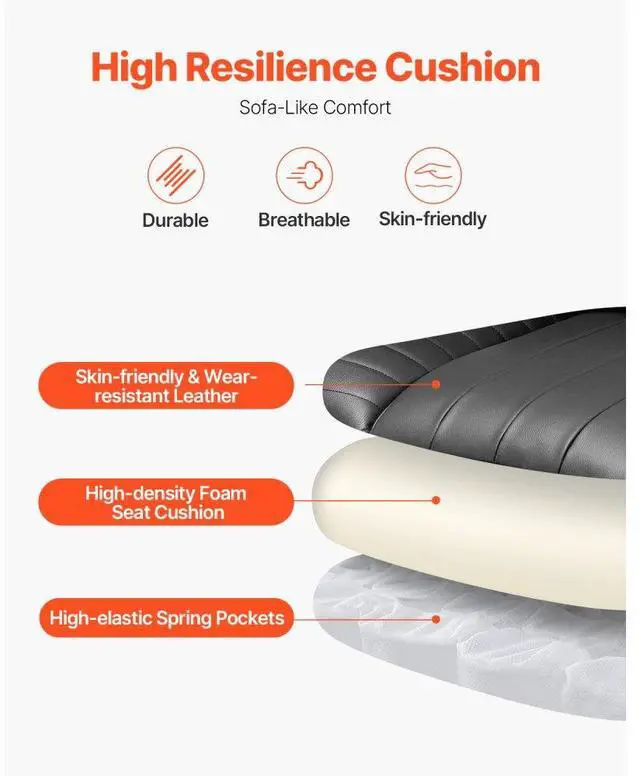 Alt view image 5 of 7 - VEVOR  Executive Office Chair with Footrest, 400 lbs Capacity With Heavy Duty PU Leather Wide Office Chair, Big and Tall Reclining Office Chairs with Lumbar Support, Strong Metal Base Quiet Wheels, B