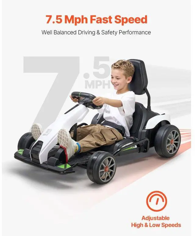 Alt view image 4 of 7 - VEVOR Electric Go Kart 24V Drift Go Cart for Kids 200W Strong Motor High Speed