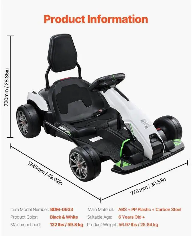 Alt view image 7 of 7 - VEVOR Electric Go Kart 24V Drift Go Cart for Kids 200W Strong Motor High Speed