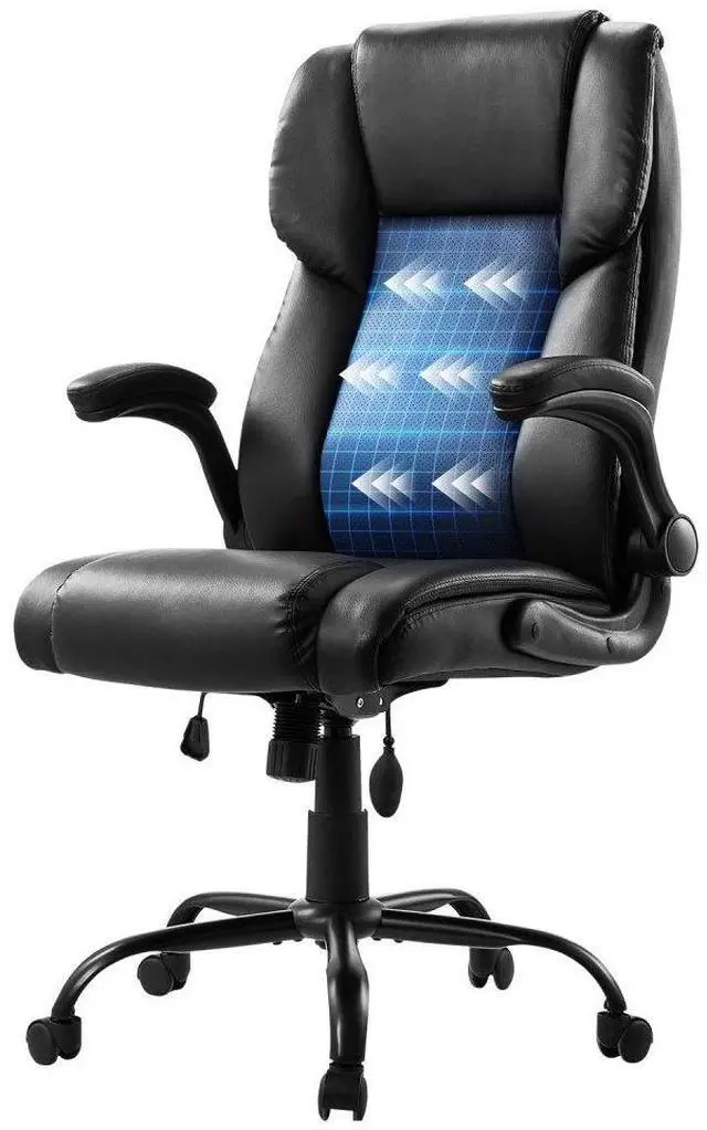 Main image of VEVOR Executive Office Chair with Lumbar Support, 300lb Capacity Office Chair with Flip-up Armrests & Lumbar Pillow, Height Adjustable Ergonomic Chair, PU Leather Reclining Home Office Desk Chairs