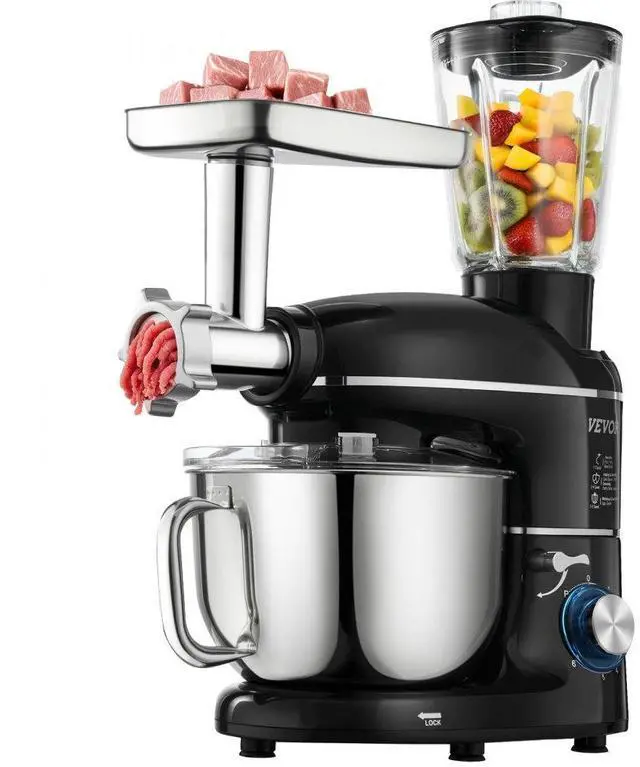 Main image of VEVOR 3-in-1 Stand Mixer 5.9 QT Electric Dough Mixer 660W 6 + P Speeds Food Beater