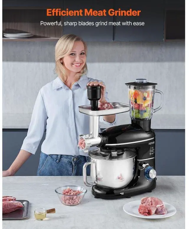 Alt view image 5 of 7 - VEVOR 3-in-1 Stand Mixer 5.9 QT Electric Dough Mixer 660W 6 + P Speeds Food Beater