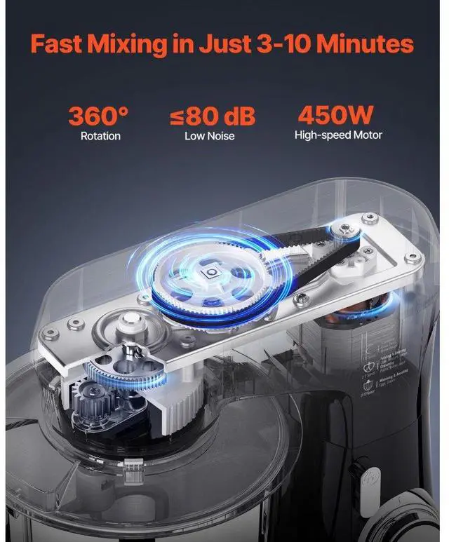 Alt view image 2 of 7 - VEVOR Stand Mixer 4.4 QT+5.3 QT Electric Dough Mixer 450W 10 + P Speeds Food Mixer