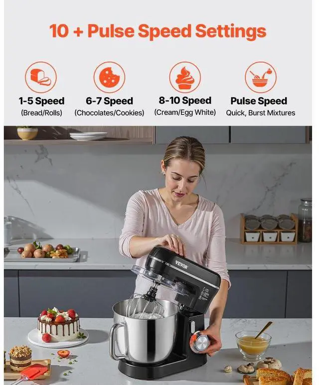 Alt view image 3 of 7 - VEVOR Stand Mixer 4.4 QT+5.3 QT Electric Dough Mixer 450W 10 + P Speeds Food Mixer