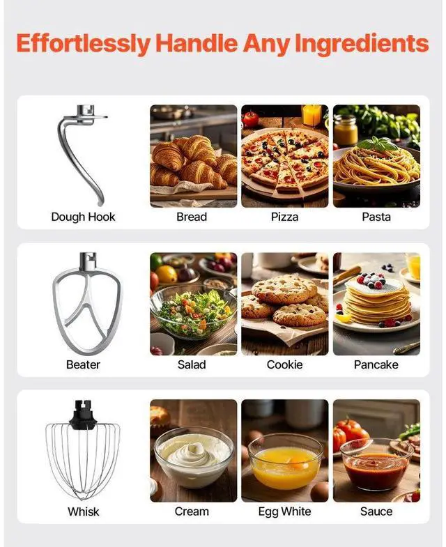 Alt view image 5 of 7 - VEVOR Stand Mixer 4.4 QT+5.3 QT Electric Dough Mixer 450W 10 + P Speeds Food Mixer