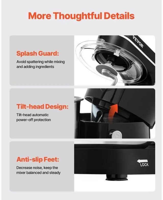 Alt view image 6 of 7 - VEVOR Stand Mixer 4.4 QT+5.3 QT Electric Dough Mixer 450W 10 + P Speeds Food Mixer