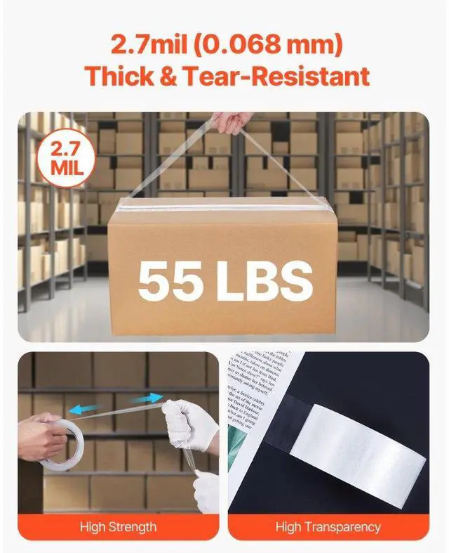 Alt view image 4 of 14 - VEVOR Clear Packing Tape 6 Rolls 65 Yards Clear Shipping Tape with Dispenser 2.7 Mil