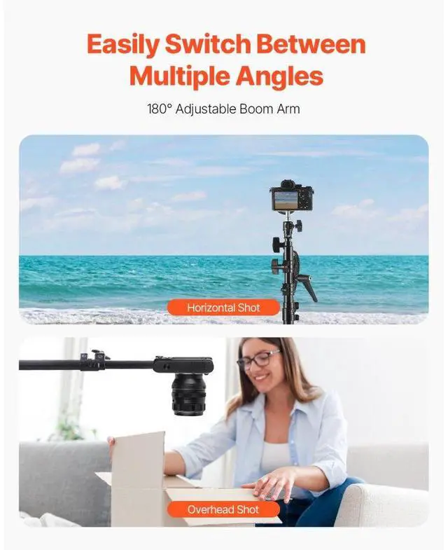 Alt view image 4 of 14 - VEVOR Air Cushioned Aluminum Photography Light Stand with Boom Arm Adjustable