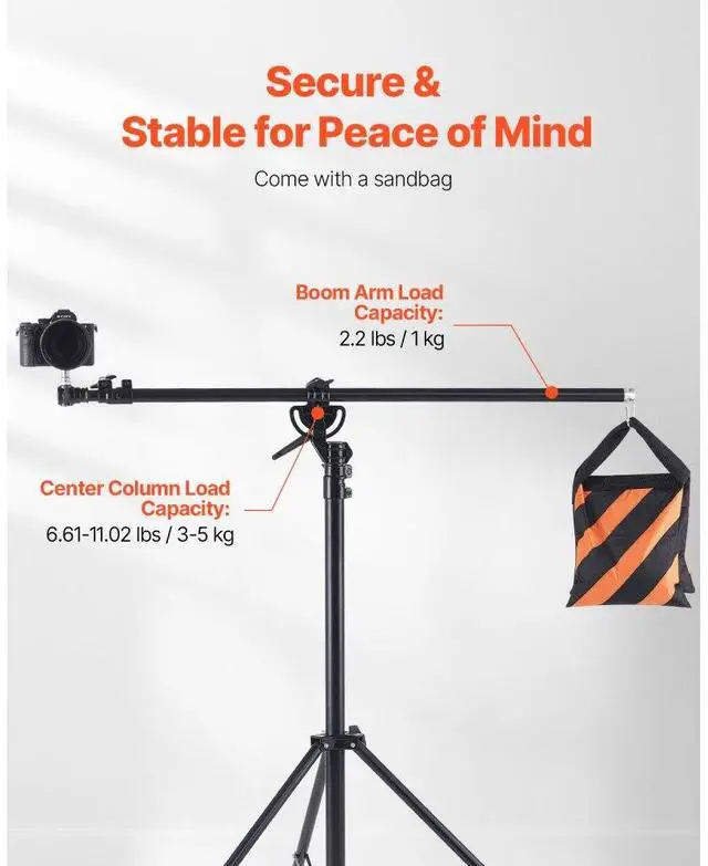 Alt view image 6 of 14 - VEVOR Air Cushioned Aluminum Photography Light Stand with Boom Arm Adjustable