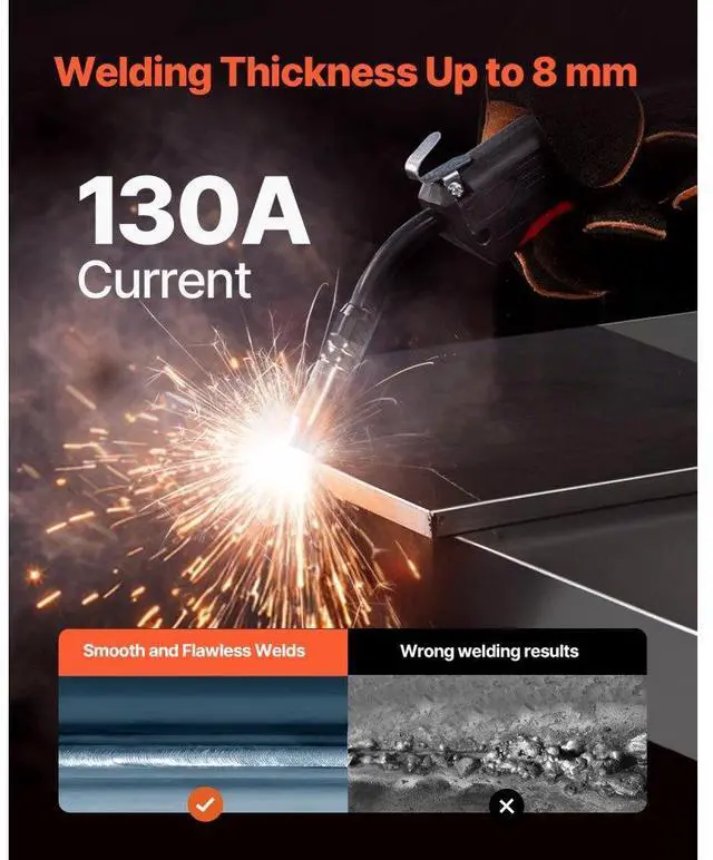 Alt view image 3 of 7 - VEVOR MIG Welder 130Amp Welding Machine 2-in-1 Gas MIG/Gasless Flux Core MIG Welder