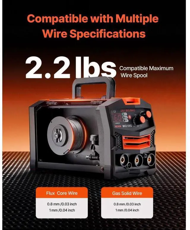 Alt view image 6 of 7 - VEVOR MIG Welder 130Amp Welding Machine 2-in-1 Gas MIG/Gasless Flux Core MIG Welder