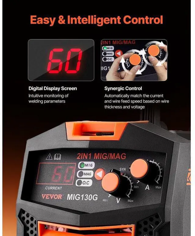 Alt view image 4 of 7 - VEVOR MIG Welder 130Amp Welding Machine 2-in-1 Gas MIG/Gasless Flux Core MIG Welder