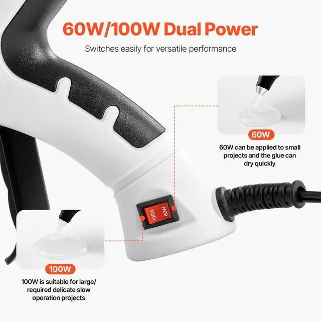 Alt view image 2 of 7 - VEVOR Hot Glue Gun, 60/100W Dual Power, Mini Hot Glue Gun with 20 Premium Glue Sticks and Oxford Cloth Bag, Fast Preheating & High Temp Melt Glue Gun for Crafts, Arts, DIY, Quick Home Repairs, White