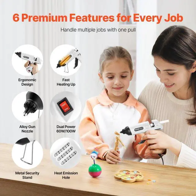 Alt view image 4 of 7 - VEVOR Hot Glue Gun, 60/100W Dual Power, Mini Hot Glue Gun with 20 Premium Glue Sticks and Oxford Cloth Bag, Fast Preheating & High Temp Melt Glue Gun for Crafts, Arts, DIY, Quick Home Repairs, White