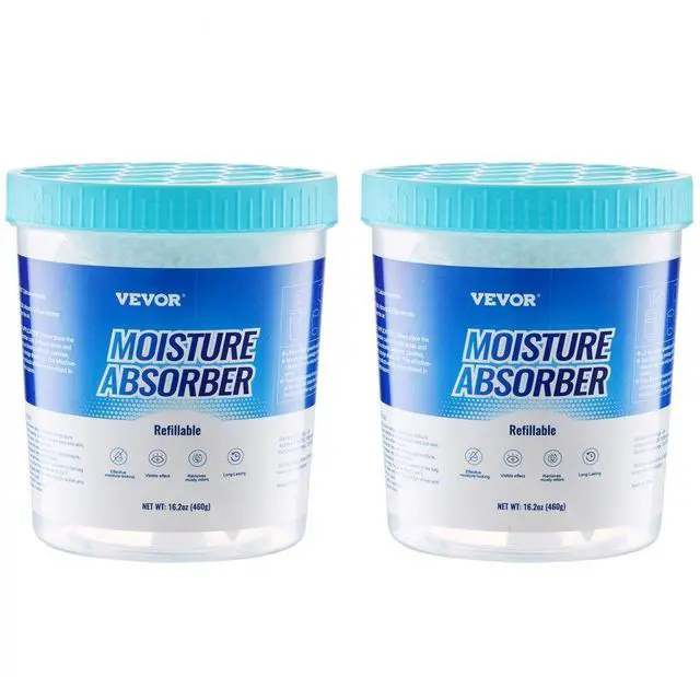 Main image of VEVOR Moisture Absorber Bucket, 2 Packs 16.2 oz Hi-Capacity Moisture Absorber Bucket with 800ml Storage Area & Reusable Outer Bucket for Long-Term Use, Fragrance Free Moisture Absorber for Fresher Air