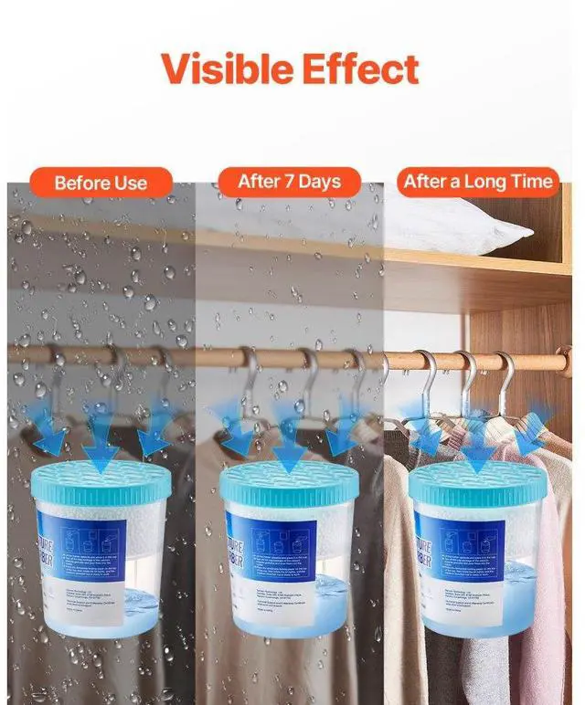 Alt view image 3 of 7 - VEVOR Moisture Absorber Bucket, 2 Packs 16.2 oz Hi-Capacity Moisture Absorber Bucket with 800ml Storage Area & Reusable Outer Bucket for Long-Term Use, Fragrance Free Moisture Absorber for Fresher Air