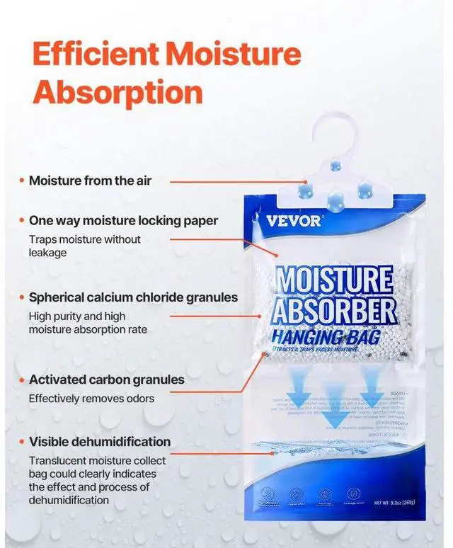 Alt view image 2 of 7 - VEVOR Hanging Moisture Absorber, 9.3 oz Hanging Closet Dehumidifier Bags(10 Packs), Fragrance Free Moisture Bags in Wardrobes, Bedrooms, Bathrooms