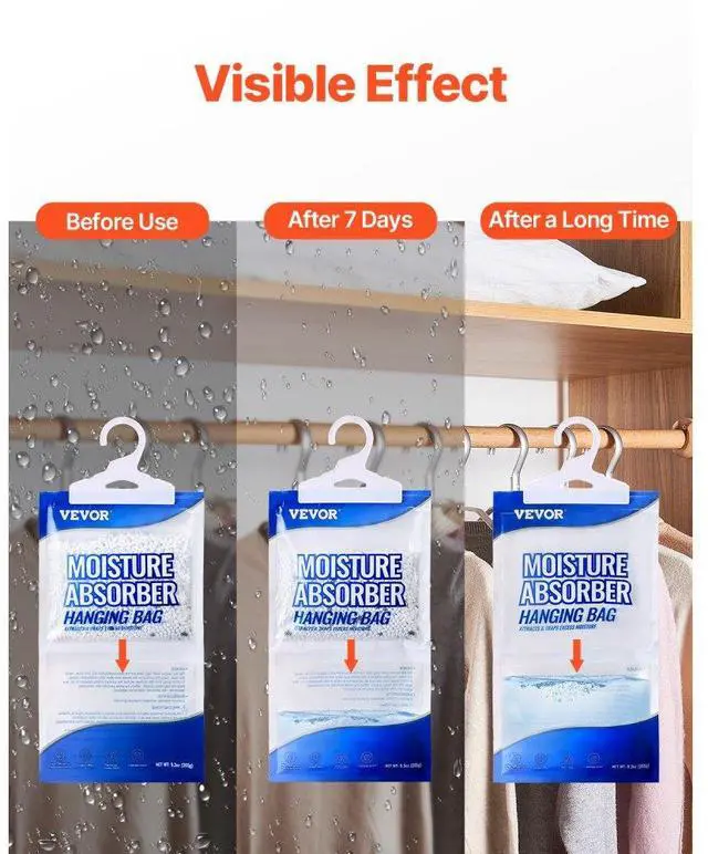 Alt view image 3 of 7 - VEVOR Hanging Moisture Absorber, 9.3 oz Hanging Closet Dehumidifier Bags(10 Packs), Fragrance Free Moisture Bags in Wardrobes, Bedrooms, Bathrooms