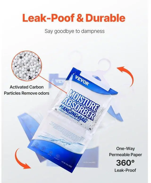 Alt view image 4 of 7 - VEVOR Hanging Moisture Absorber, 9.3 oz Hanging Closet Dehumidifier Bags(10 Packs), Fragrance Free Moisture Bags in Wardrobes, Bedrooms, Bathrooms