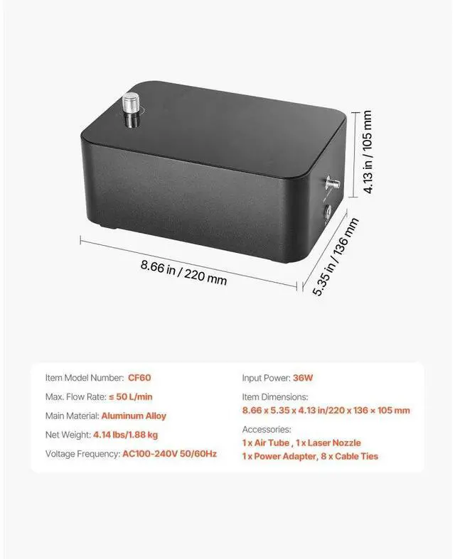 Alt view image 7 of 7 - Air Assist Adjustable 50 L/min Air Pump Kit for Laser Engraver and Cutter  20W