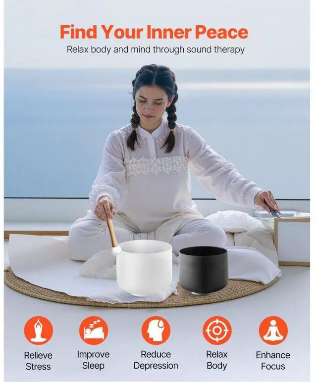 Alt view image 2 of 14 - VEVOR 2PCS Crystal Singing Bowls 8" and 10" A & F Note Singing Bowls with Carrying Bag