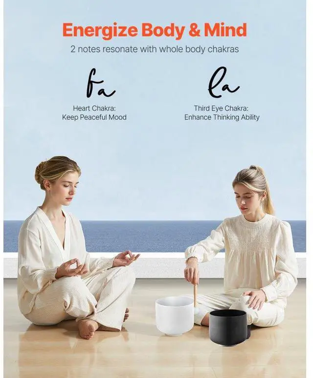 Alt view image 4 of 14 - VEVOR 2PCS Crystal Singing Bowls 8" and 10" A & F Note Singing Bowls with Carrying Bag