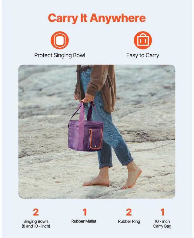 Alt view image 6 of 14 - VEVOR 2PCS Crystal Singing Bowls 8" and 10" A & F Note Singing Bowls with Carrying Bag