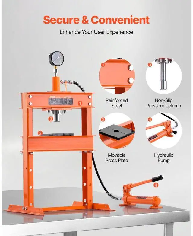 Alt view image 6 of 7 - VEVOR 10 T Hydraulic Shop Press Hydraulic Press with Press Plate for Bending